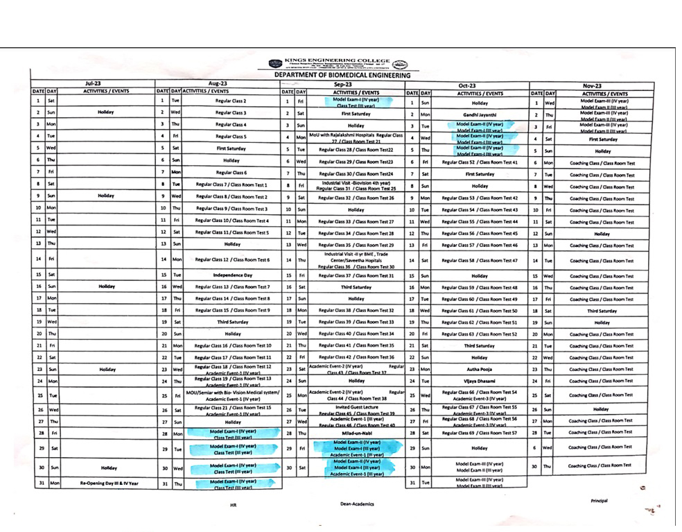 Third year Schedule